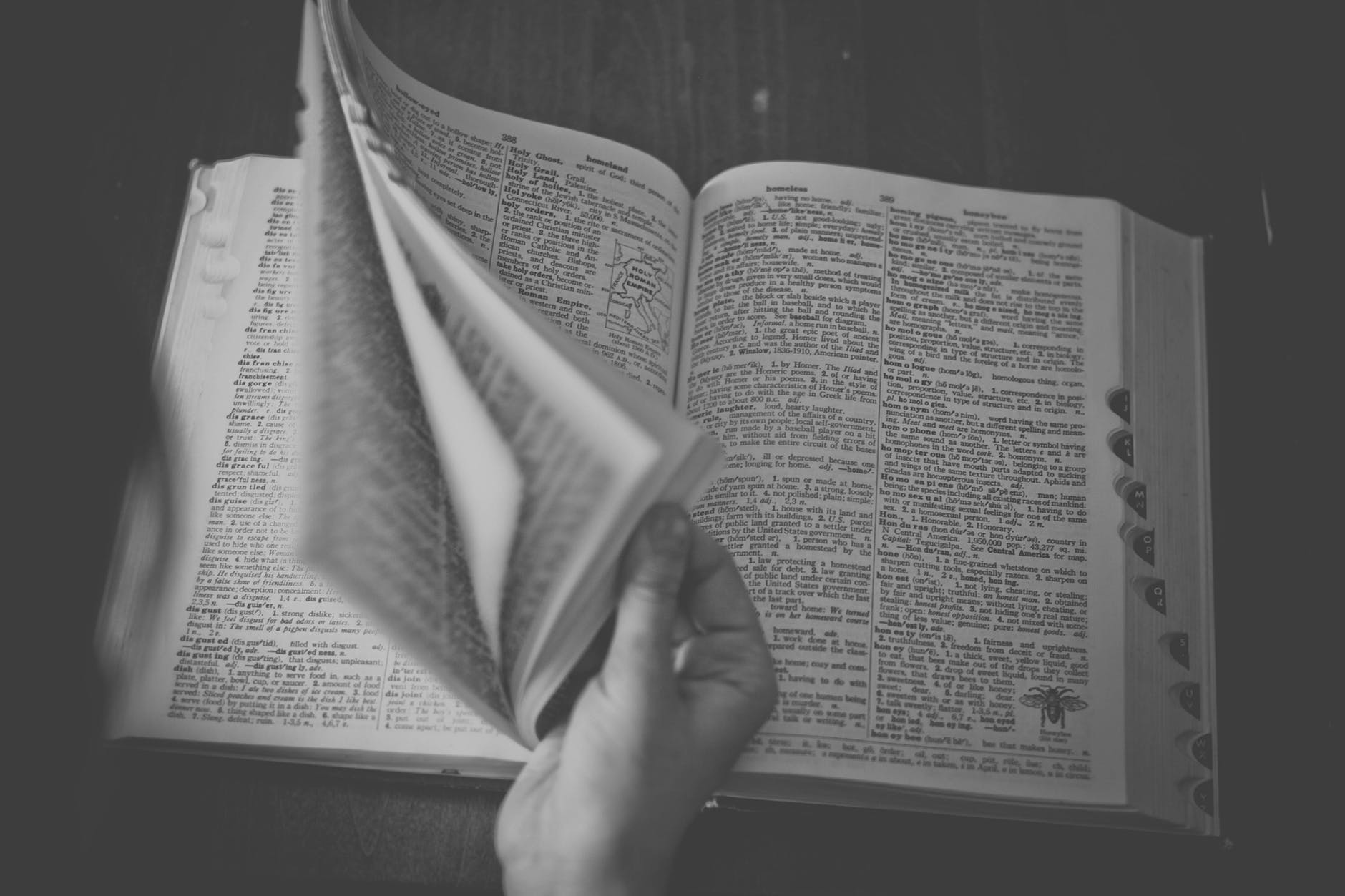 black and white book browse dictionary